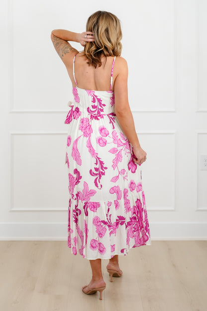 Floral Print Sleeveless Button Down Midi Dress
