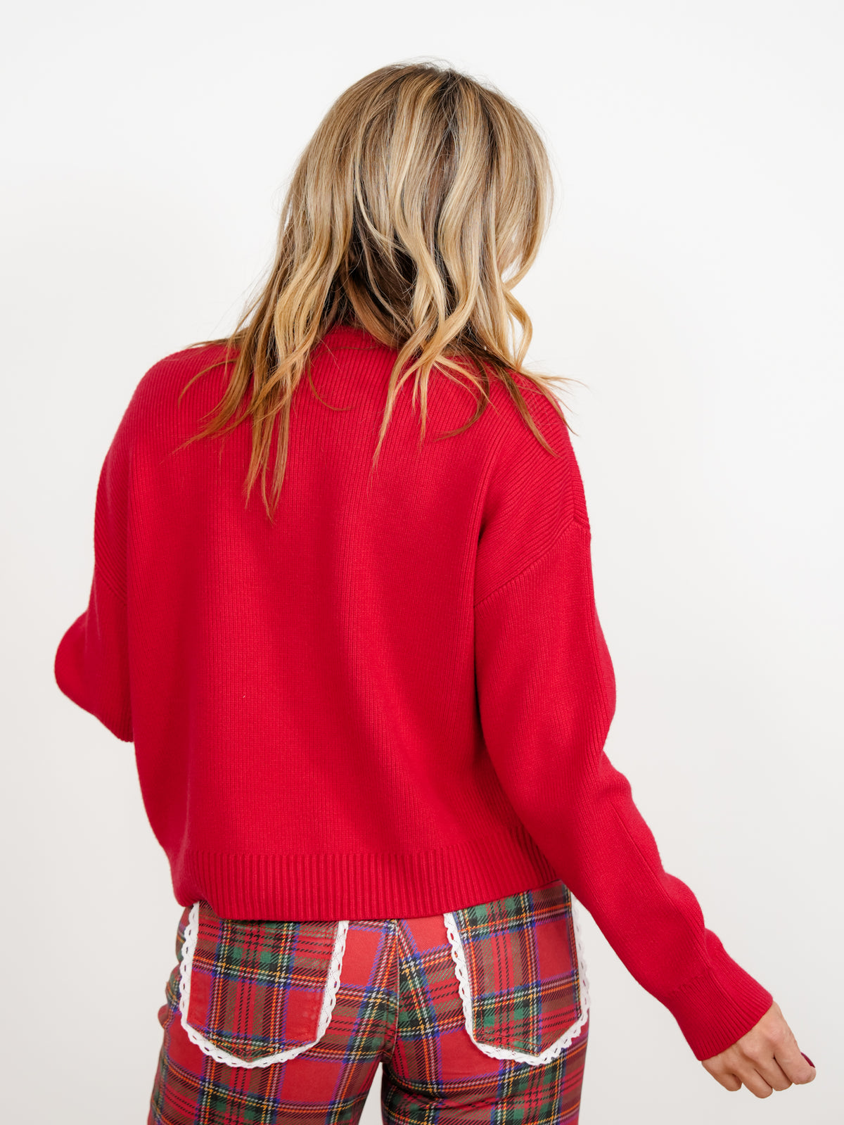 Red Long Sleeve "Merry" Pullover Sweater - Freckled Poppy