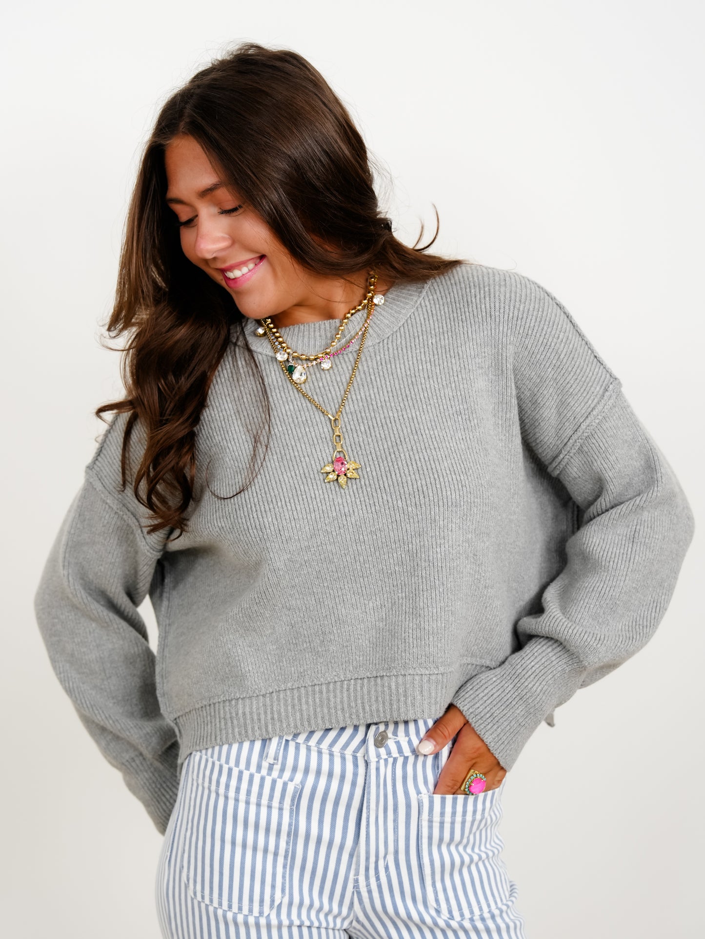 Restock! Ribbed Long Sleeve Round Neck Pullover Sweater