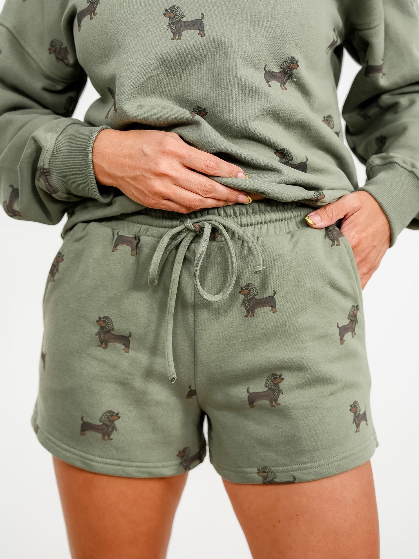 Dachshund Print Elastic Waist Shorts