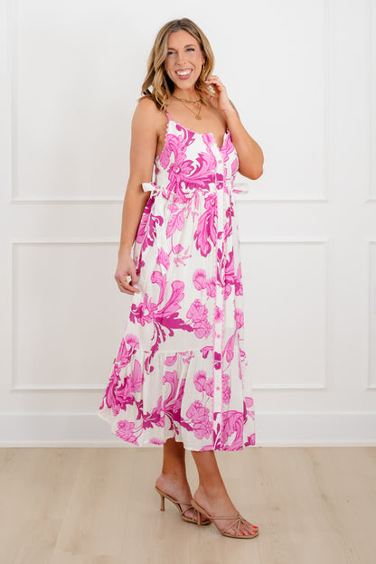 Floral Print Sleeveless Button Down Midi Dress
