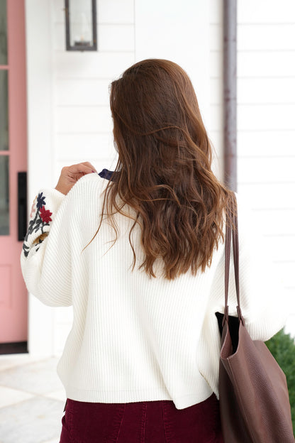 Long Sleeve Cardigan with Floral Embroidery