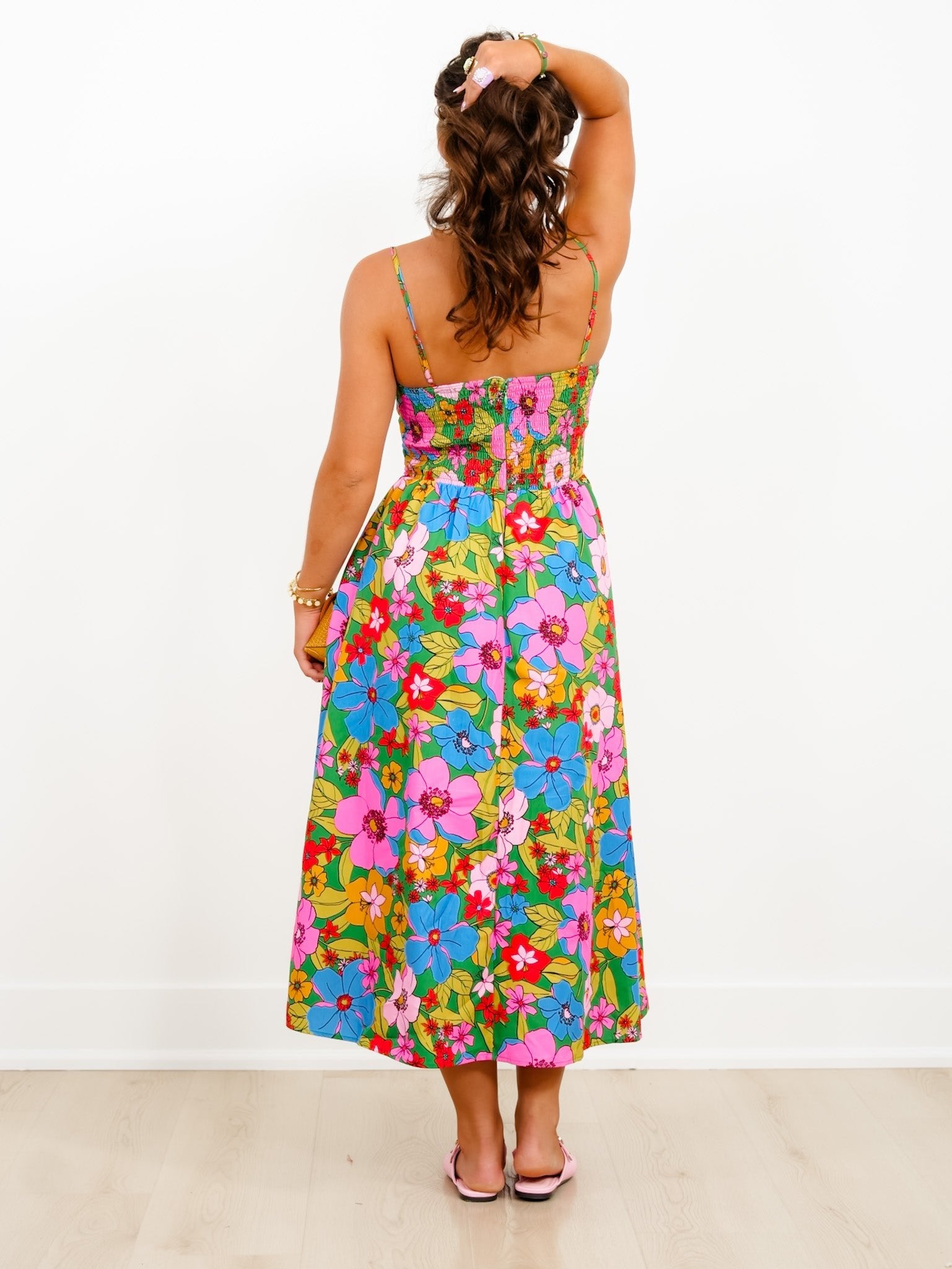 Floral Print Sleeveless Midi Dress with Bow Cutout Detail - Freckled Poppy