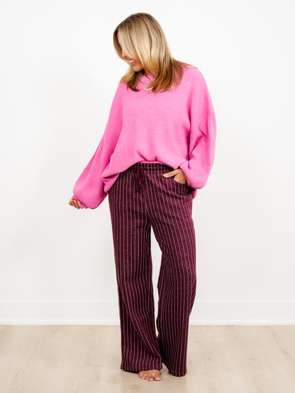 Pinstripe Elastic Waist French Terry Knit Sweatpants