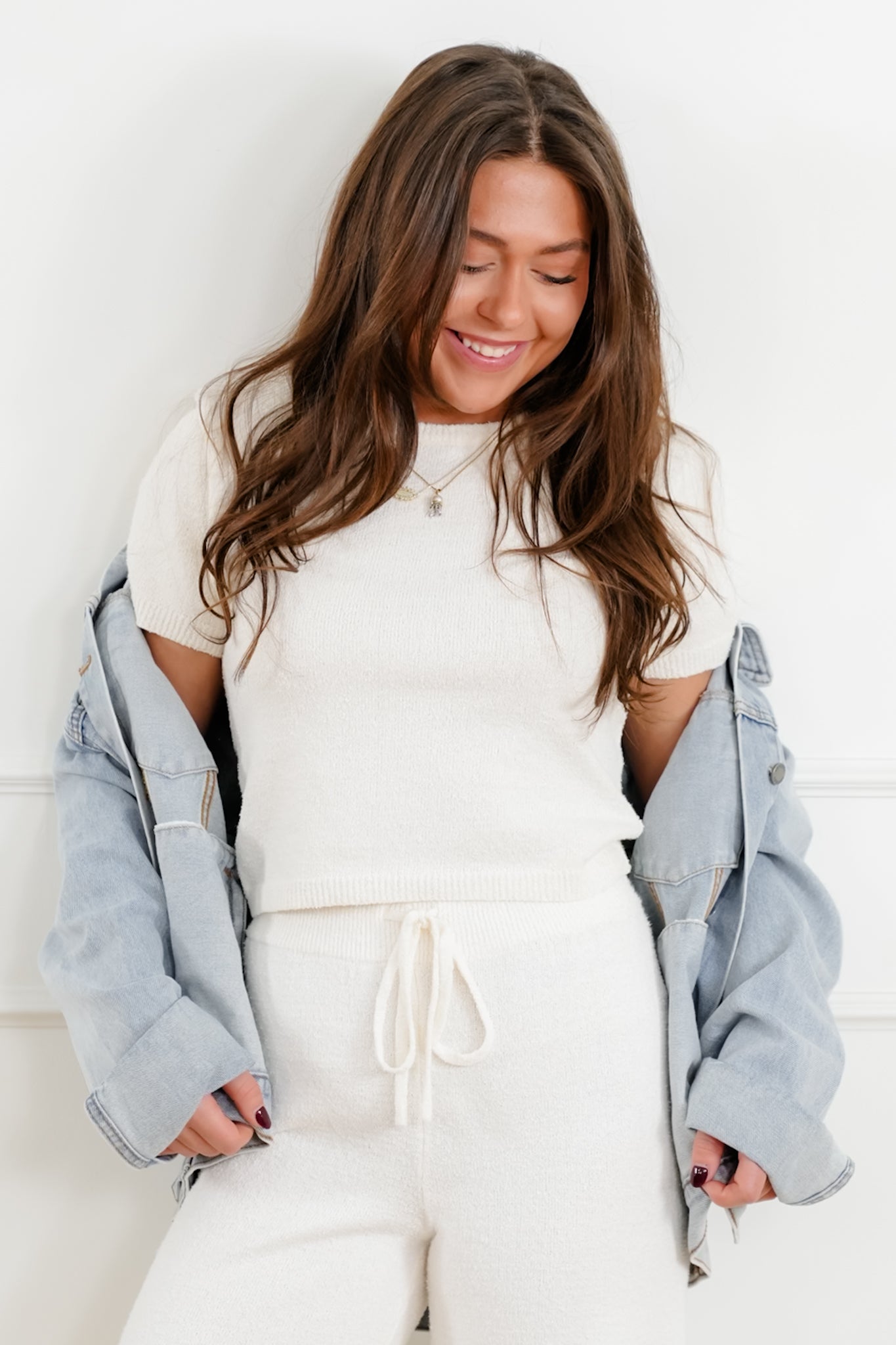 Round Neck Short Sleeve Cropped Sweater Top