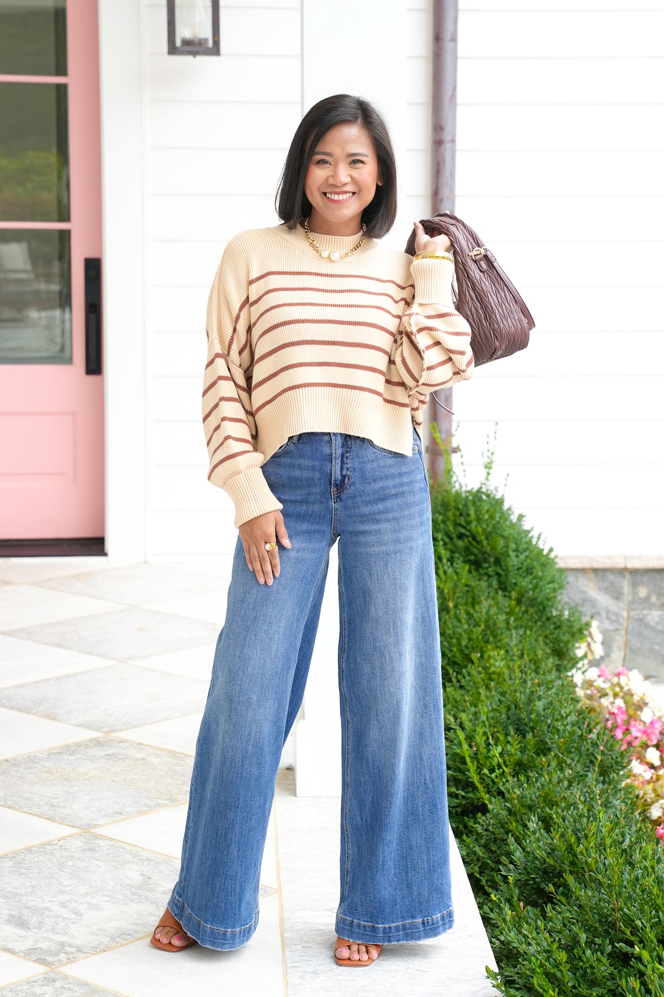 Striped Long Sleeve Drop Shoulder Sweater