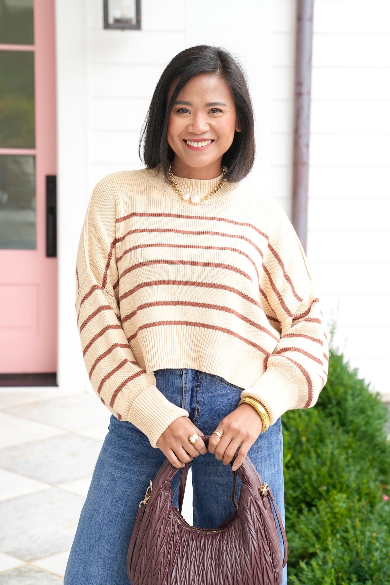 Striped Long Sleeve Drop Shoulder Sweater