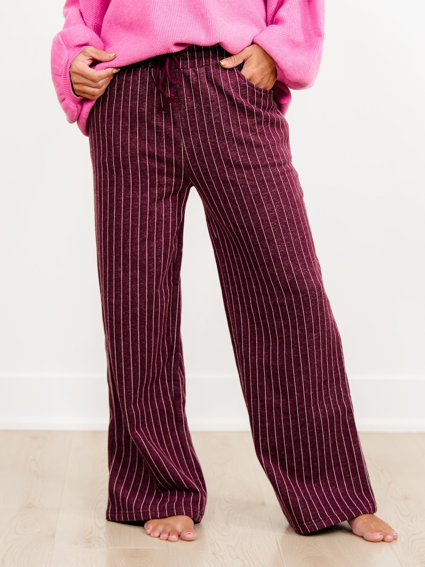 Pinstripe Elastic Waist French Terry Knit Sweatpants