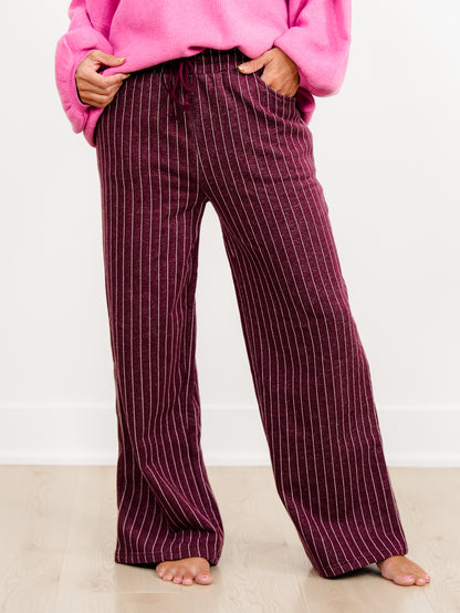 Pinstripe Elastic Waist French Terry Knit Sweatpants