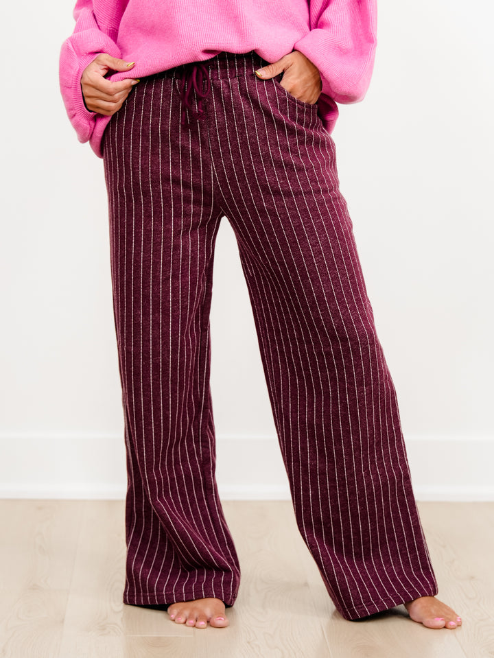 Pinstripe Elastic Waist French Terry Knit Sweatpants - Freckled Poppy