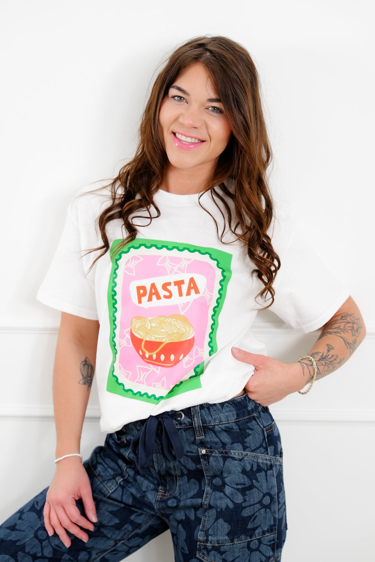Plus/Reg Short Sleeve "Pasta" Graphic Tee - Freckled Poppy