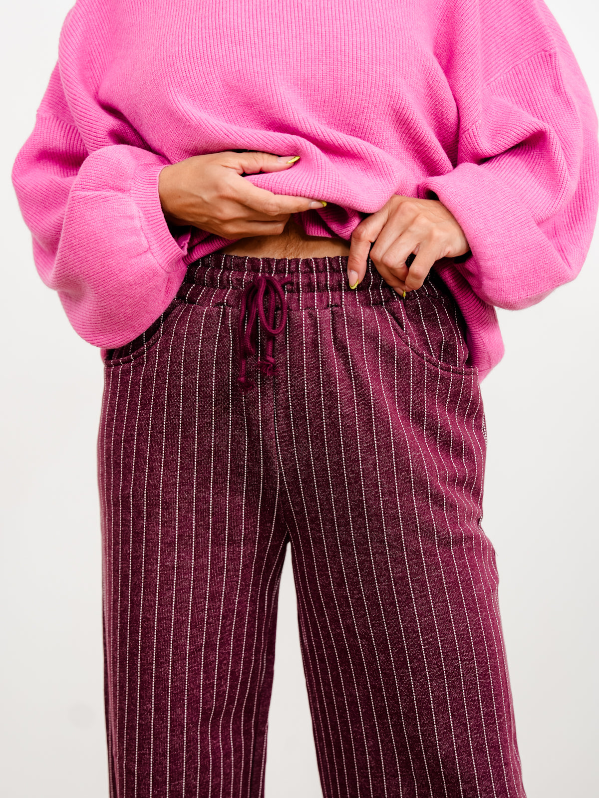Pinstripe Elastic Waist French Terry Knit Sweatpants