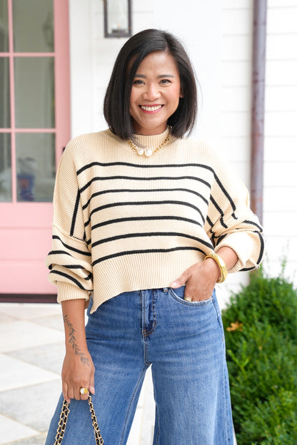 Striped Long Sleeve Drop Shoulder Sweater