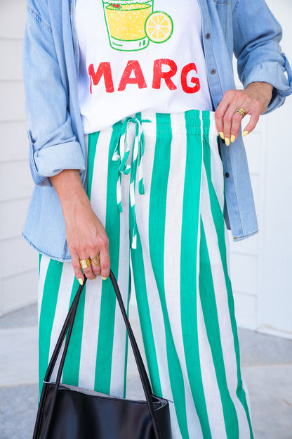 Stripe Elastic Waist Wide Leg Pants