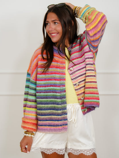 Restock! Rainbow Stripe Long Sleeve Button Down Cardigan