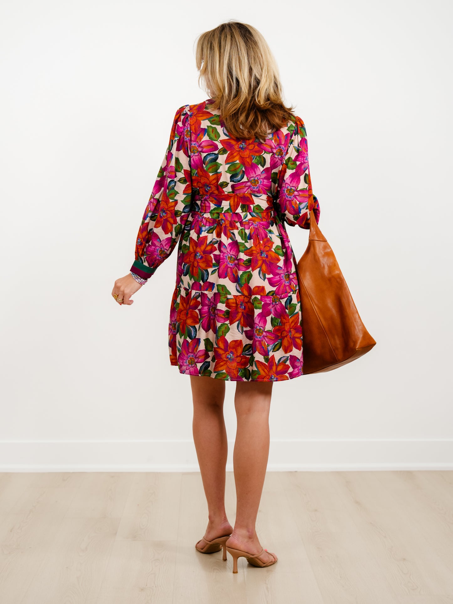 Plus/Reg Floral Printed V-Neck Long Sleeve Mini Dress with Pockets