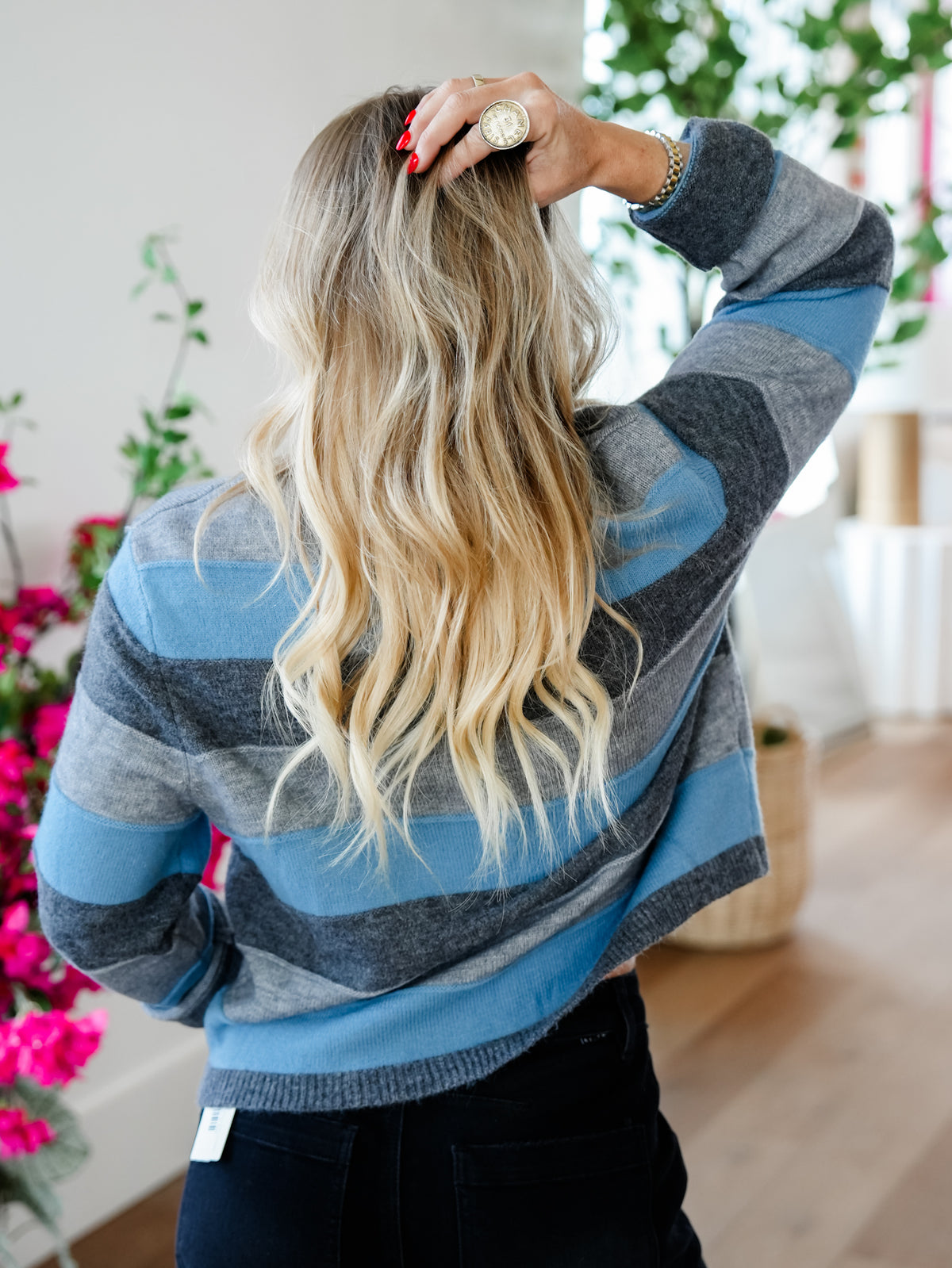 Plus/Reg Stripe Long Sleeve Button Down Cardigan