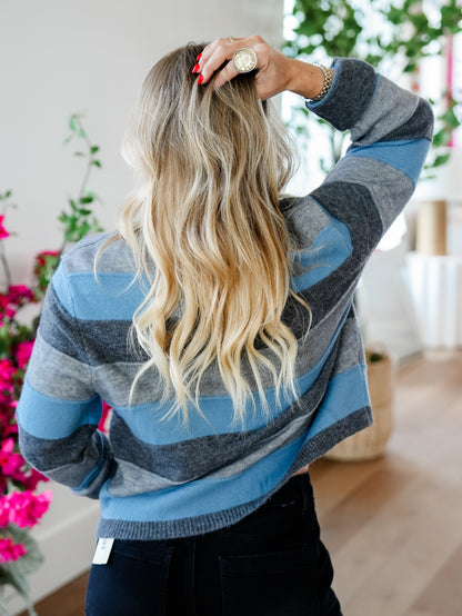 Plus/Reg Stripe Long Sleeve Button Down Cardigan