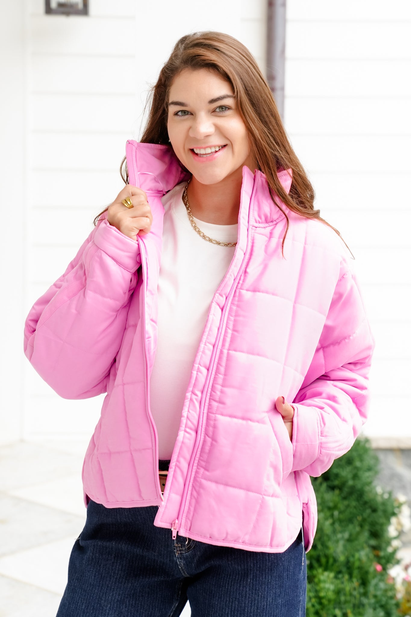 Quilted Long Sleeve Zip-Up Puffer Jacket