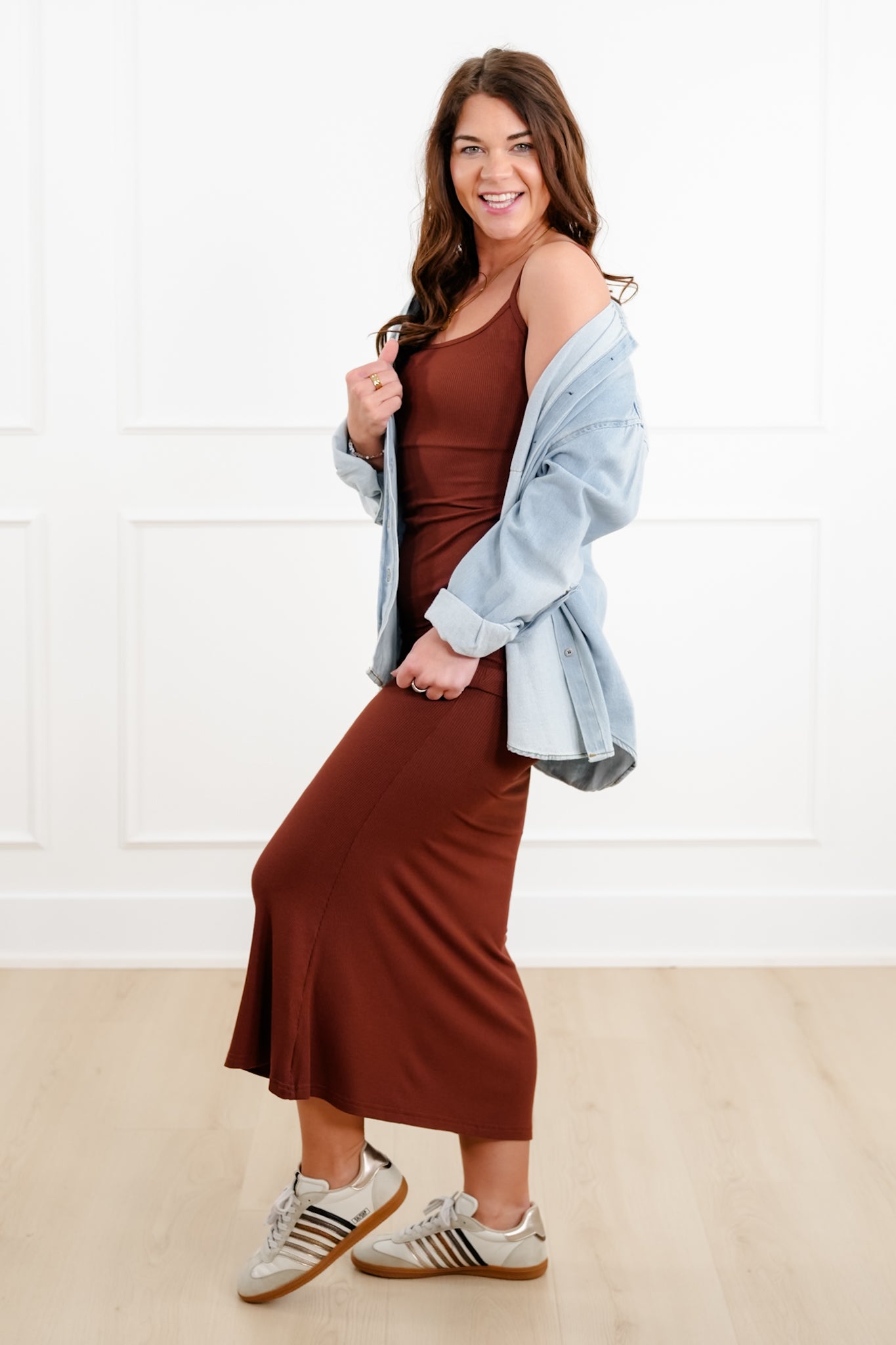 Ribbed Knit Sleeveless Maxi Slip Dress Gray / S Ribbed Knit Sleeveless Maxi Slip Dress Gray / S
