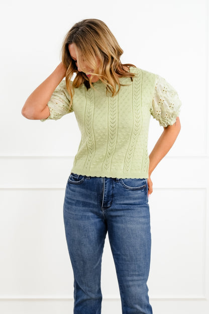 Eyelet Puff Sleeve Knit Top