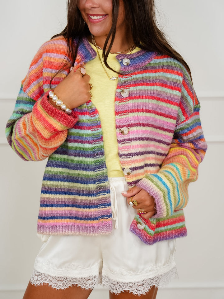 Restock! Rainbow Stripe Long Sleeve Button Down Cardigan