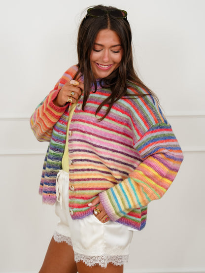 Restock! Rainbow Stripe Long Sleeve Button Down Cardigan