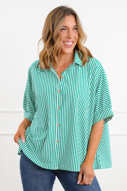 Door Buster! Zenana Oversized Stripe Button Down Shirts