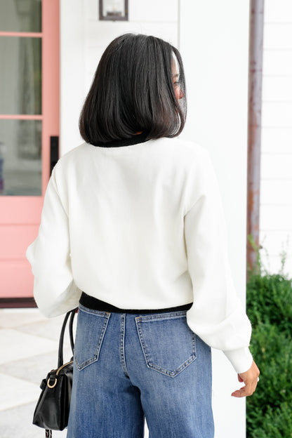 Long Sleeve Button Down Cardigan with Contrast Trim