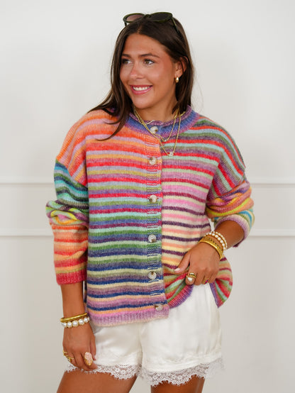 Restock! Rainbow Stripe Long Sleeve Button Down Cardigan
