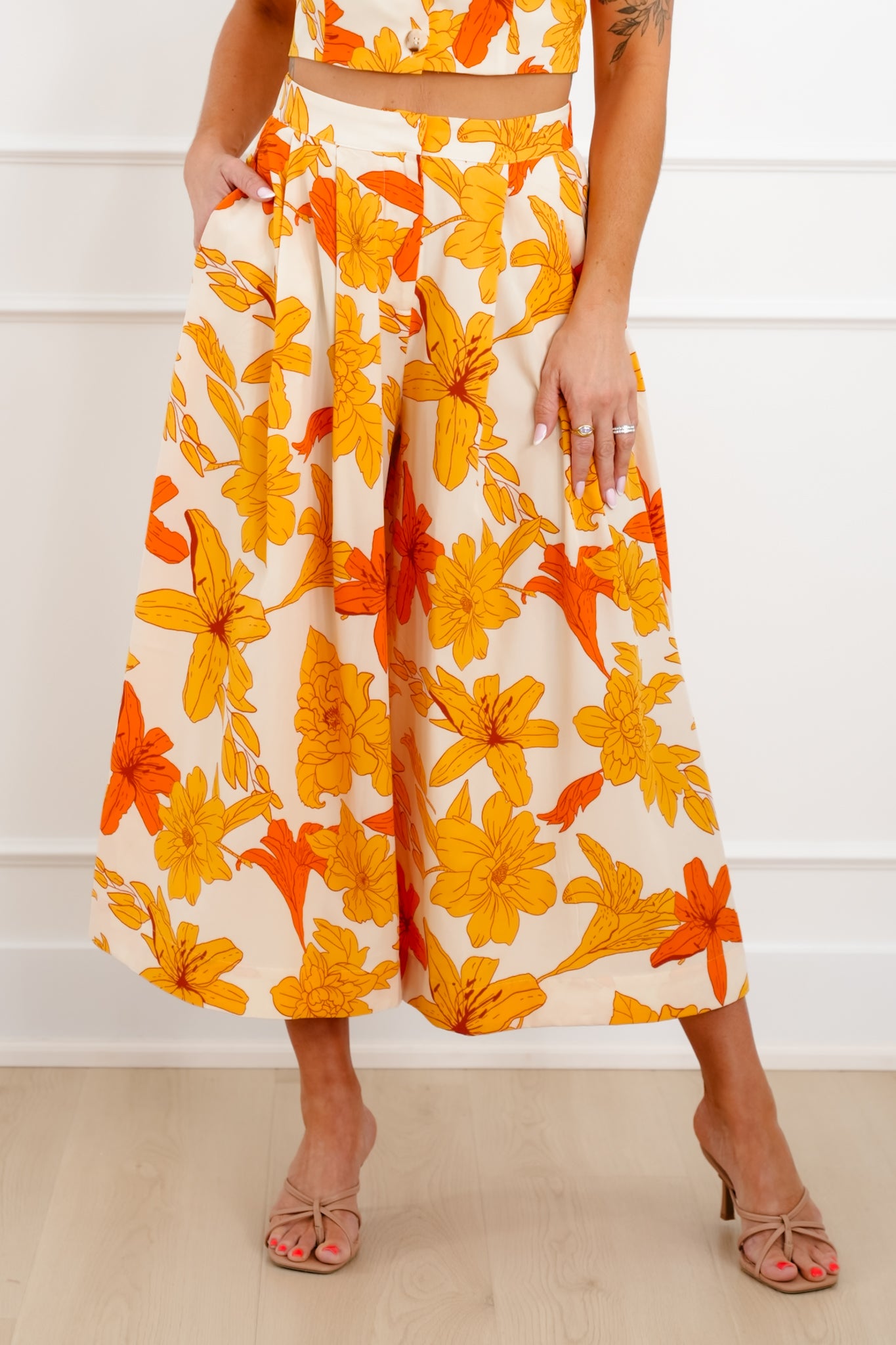Yellow Floral Print Top and Pants Set