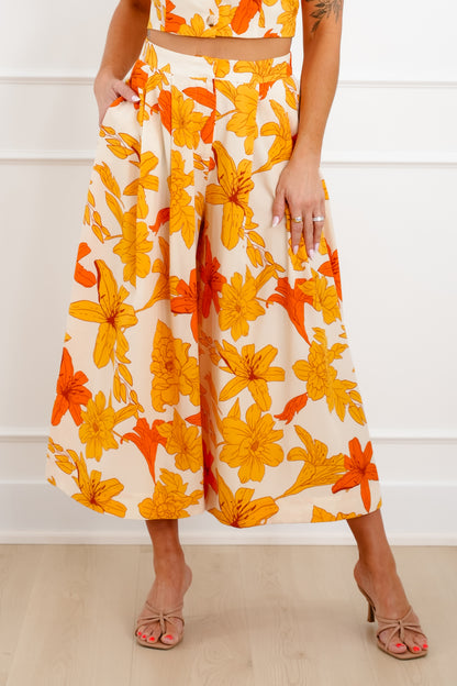 Yellow Floral Print Top and Pants Set