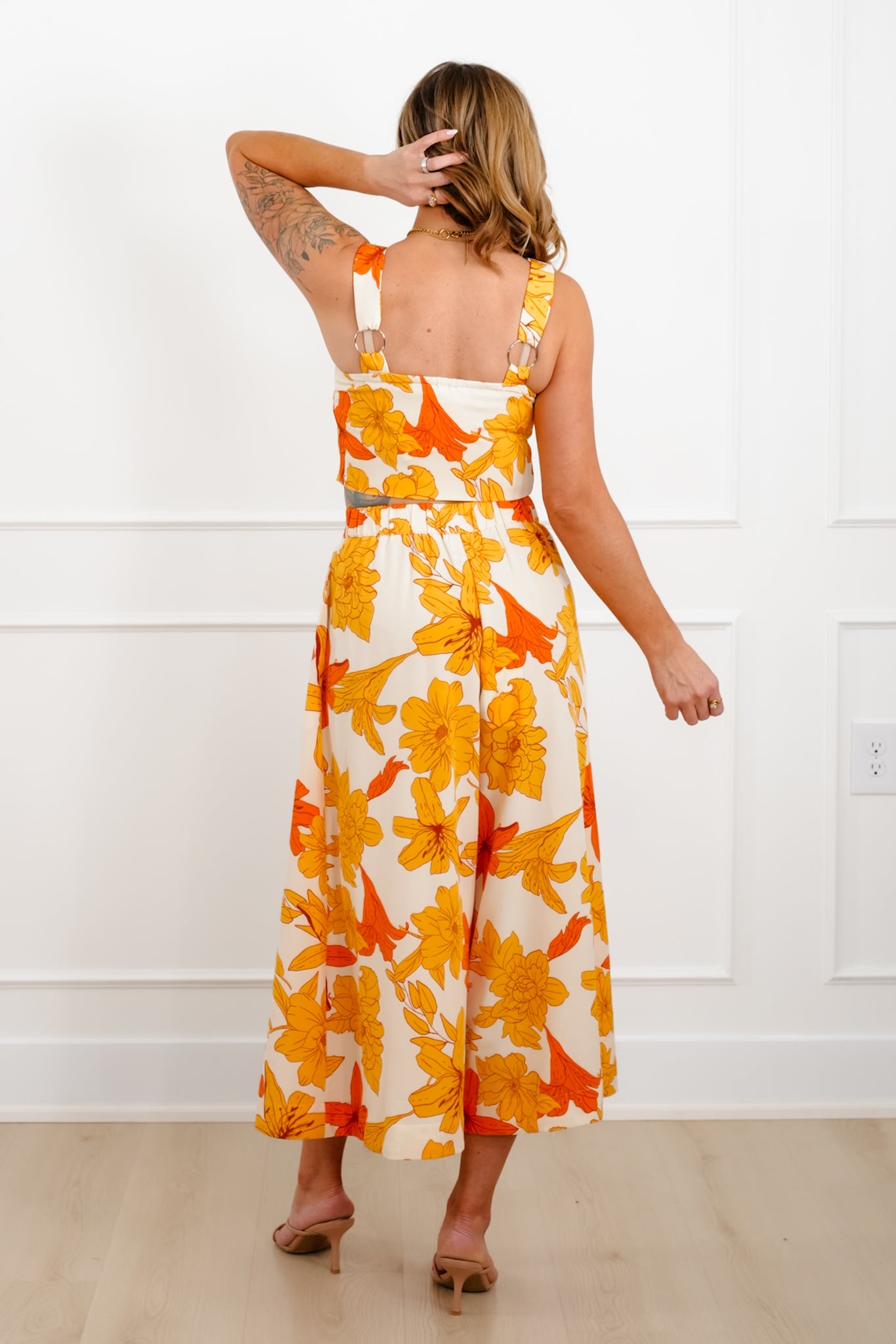 Yellow Floral Print Top and Pants Set
