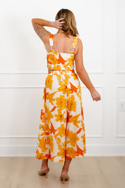 Yellow Floral Print Top and Pants Set