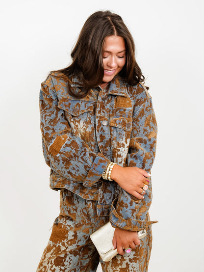 Burn Out Long Sleeve Button Down Distressed Jacket