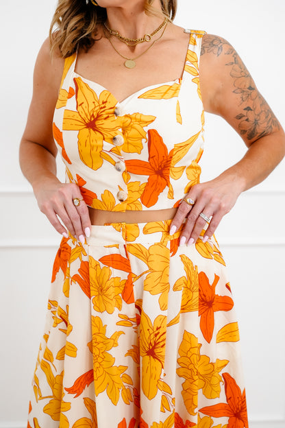 Yellow Floral Print Top and Pants Set