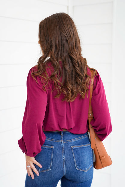 Door Buster! Plus/Reg Solid Long Sleeve Split Neck Tunic Top