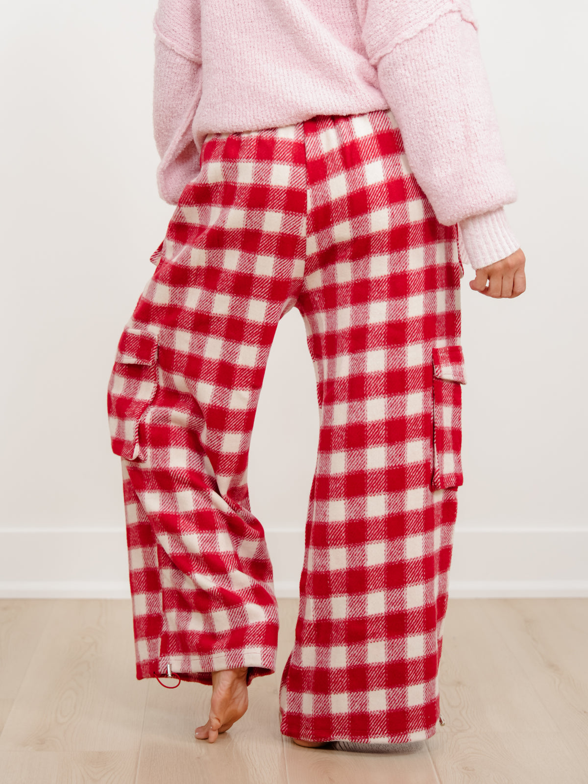 Plus/Reg Buffalo Plaid Wide Leg Cargo Pants - Freckled Poppy
