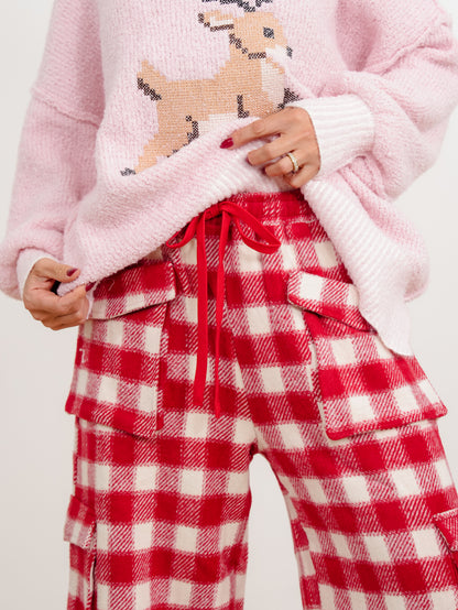 Plus/Reg Buffalo Plaid Wide Leg Cargo Pants - Freckled Poppy