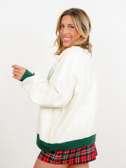 Long Sleeve Mock Neck Merry/Stripe Reversible Sweatshirt