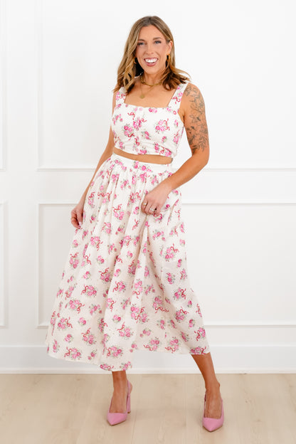 Floral Sleeveless Crop Top and Skirt Set