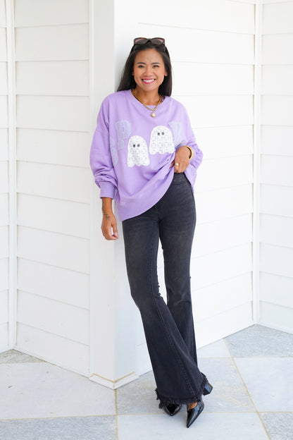 Long Sleeve Crew Neck "Spooky" Sweatshirt With Ghosts