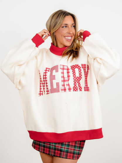 Long Sleeve Mock Neck Merry/Stripe Reversible Sweatshirt