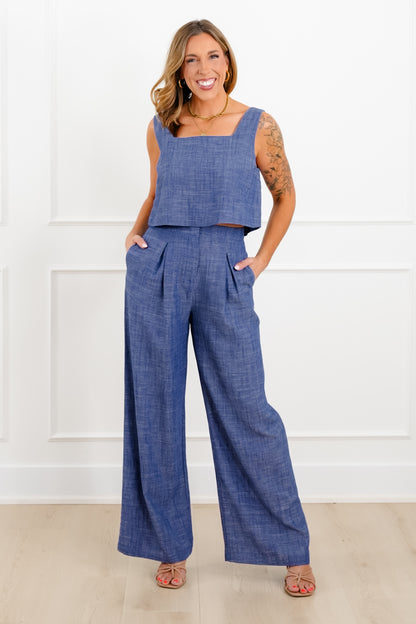 Sleeveless Square Neck Top And Pleated Pants Set