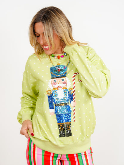 Polka Dot Sequin Nutcracker Long Sleeve Pullover Sweatshirt