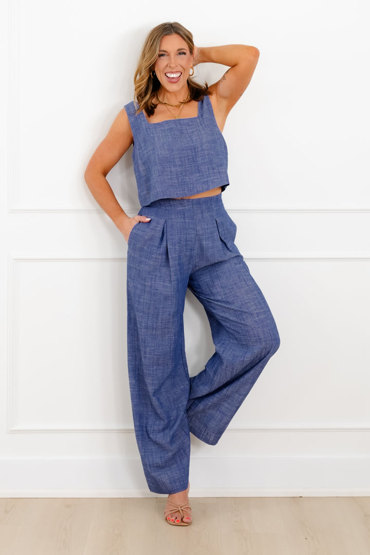 Sleeveless Square Neck Top and Pleated Pants Set - Freckled Poppy