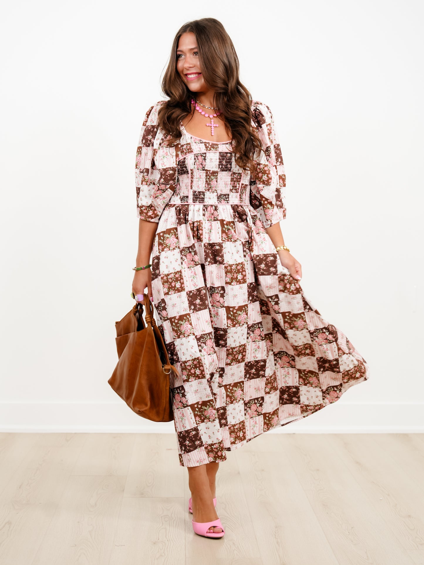 Floral Patchwork Print Short Sleeve Maxi Dress - Freckled Poppy