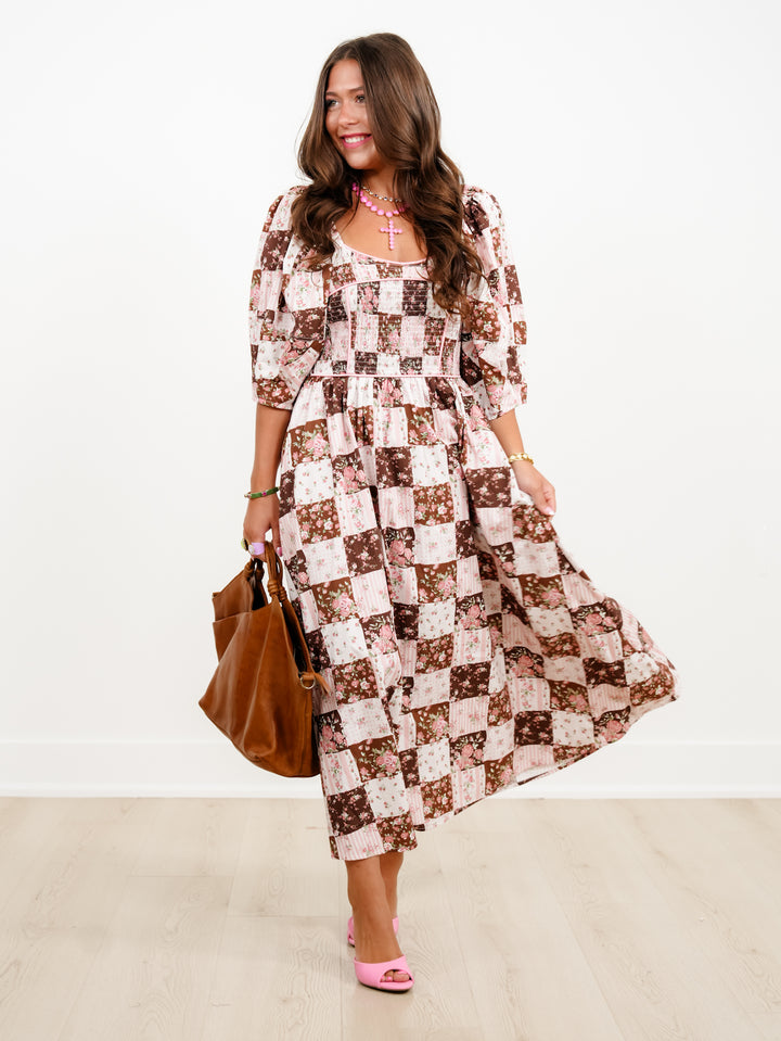 Floral Patchwork Print Short Sleeve Maxi Dress - Freckled Poppy