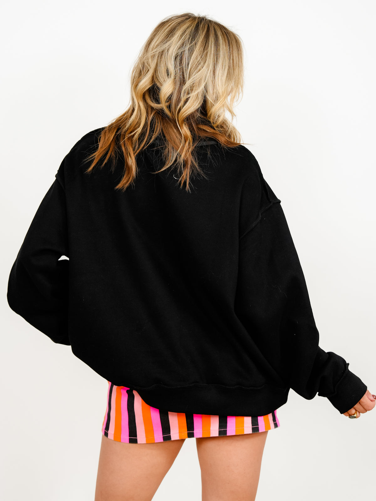 Long Sleeve Mock Neck Reversible "BOO" Halloween Graphic Sweatshirt