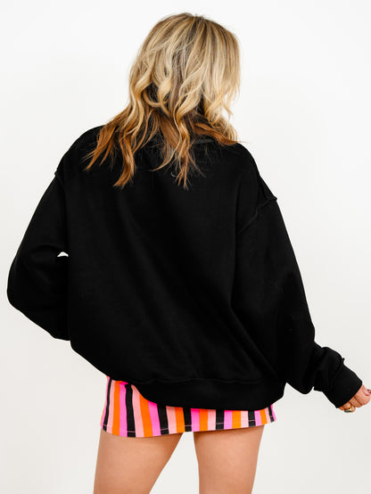 Long Sleeve Mock Neck Reversible "BOO" Halloween Graphic Sweatshirt